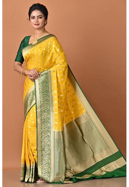 Golden Yellow Color Contrast Soft Banarasi Gajji Silk Saree (She Saree 2281)