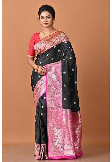 Black Color Designer Contrast Semi Katan Silk Saree (She Saree 2307)