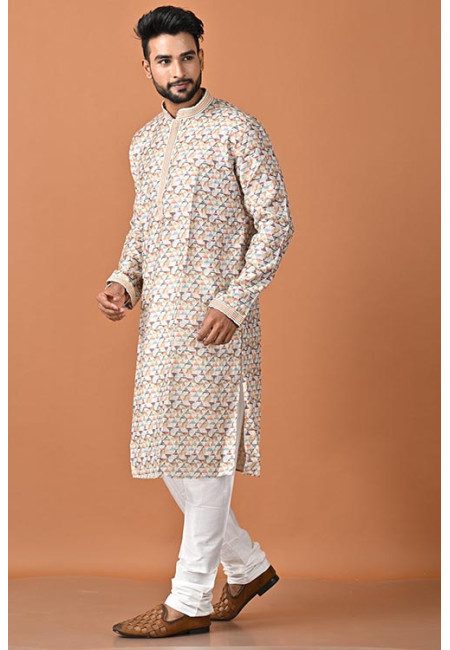 Light Beige Color Raw Silk Punjabi Set For Men (She Punjabi 765)