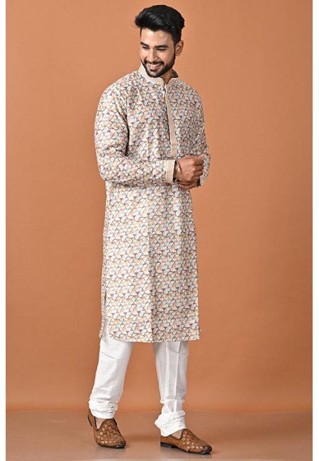 Light Beige Color Raw Silk Punjabi Set For Men (She Punjabi 765)