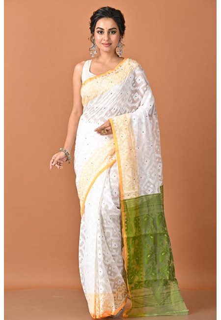 White Color Soft Dhakai Jamdani Saree (She Saree 2324)