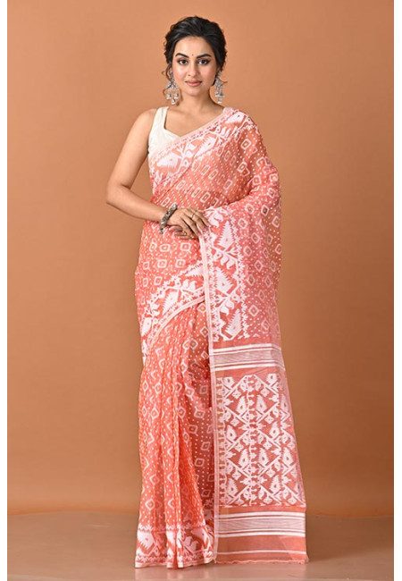 Peach Color Soft Dhakai Jamdani Saree (She Saree 2325)