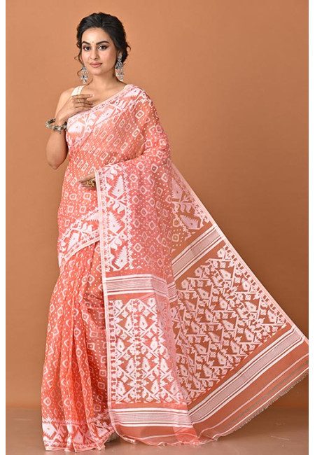 Peach Color Soft Dhakai Jamdani Saree (She Saree 2325)