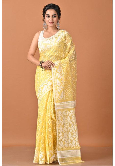 Lemon Yellow Color Soft Dhakai Jamdani Saree (She Saree 2327)