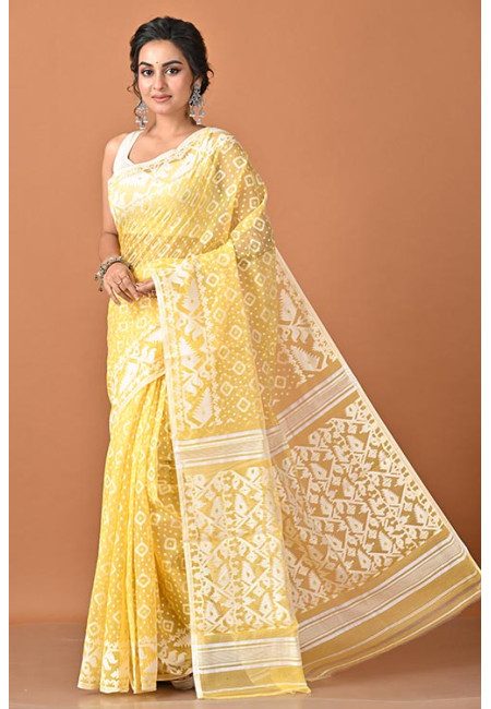 Lemon Yellow Color Soft Dhakai Jamdani Saree (She Saree 2327)