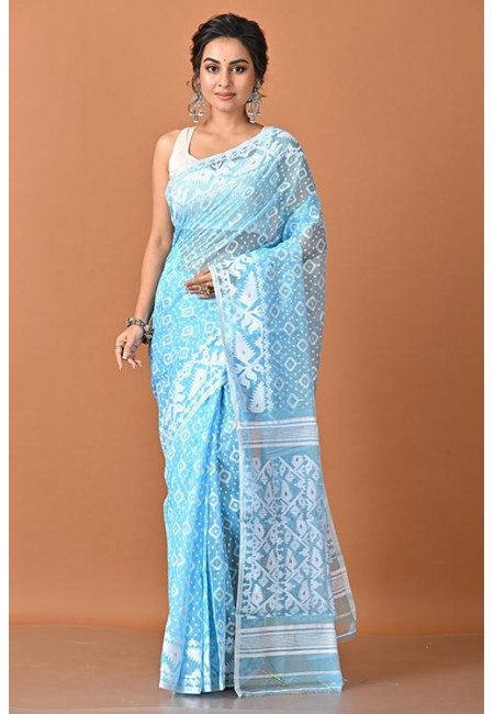 Sky Blue Color Soft Dhakai Jamdani Saree (She Saree 2328)