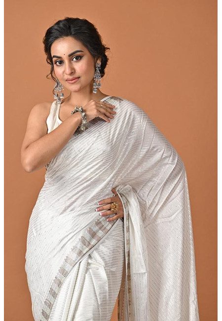 White Color Designer Party Wear Satin Silk Saree (She Saree 2330)