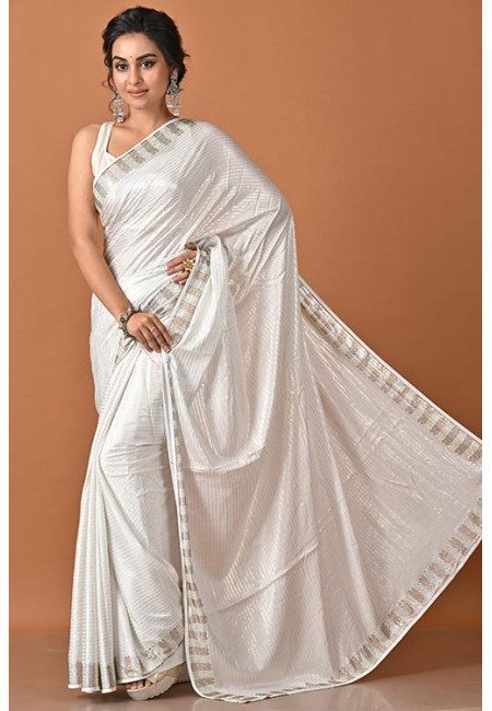 White Color Designer Party Wear Satin Silk Saree (She Saree 2330)