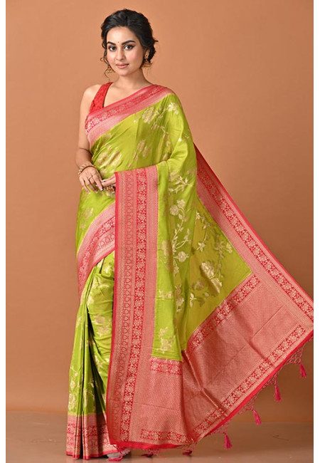 Olive Green Color Soft Contrast Khaddi Silk Saree (She Saree 2340)