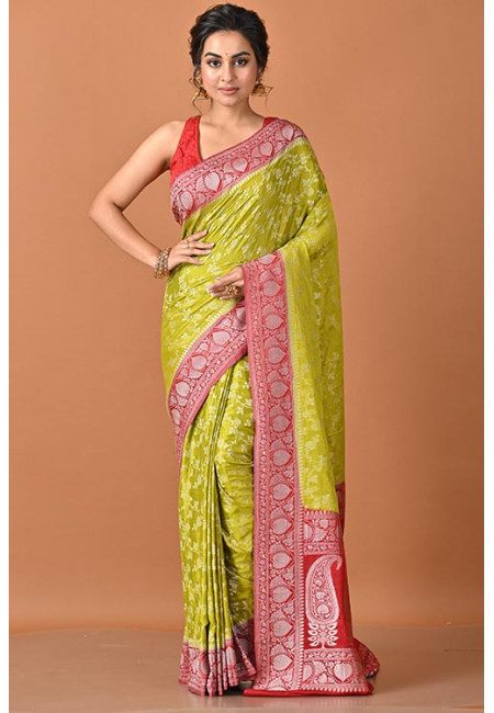 Olive Green Color Soft Contrast Khaddi Silk Saree (She Saree 2345)