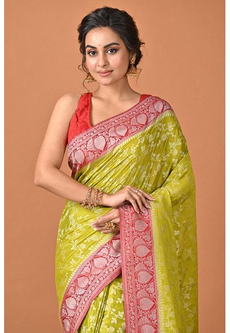 Olive Green Color Soft Contrast Khaddi Silk Saree (She Saree 2345)