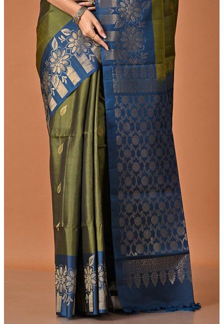 Deep Pista Green Color Pure Handloom Pattu Silk Saree (She Saree 2348)