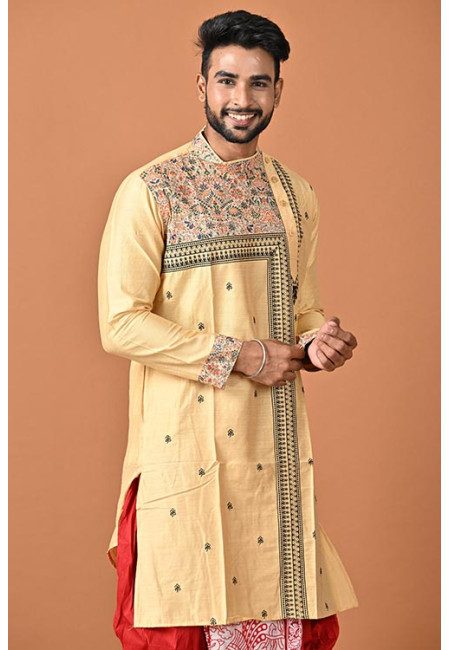 Light Beige Color Embroidery Raw Silk Punjabi For Men (She Punjabi 777)