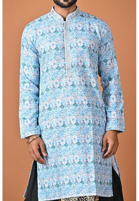 Light Blue Color Printed Sequins Punjabi For Men (She Punjabi 783)