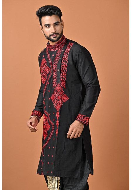 Black Color Embroidery Raw Silk Punjabi For Men (She Punjabi 785)