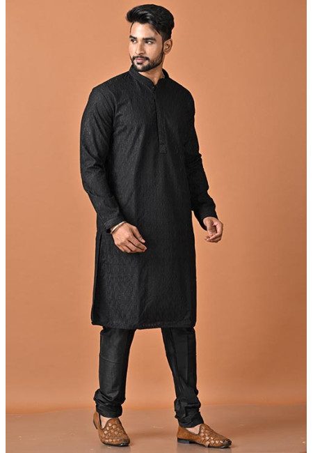 Black Color Chikankari Rich Cotton Punjabi Set For Men (She Punjabi 788)