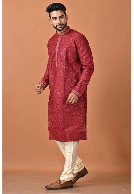 Maroon Color Sequins Designer Rayon Punjabi Set For Men (She Punjabi 790)
