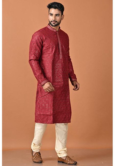 Maroon Color Sequins Designer Rayon Punjabi Set For Men (She Punjabi 790)