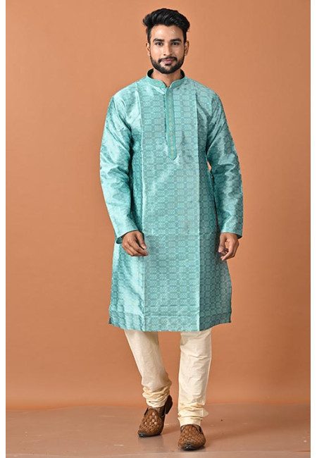 Sea Green Color Jacquard Raw Silk Punjabi Set For Men (She Punjabi 792)