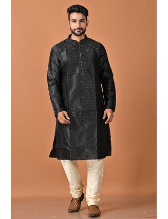 Black Color Jacquard Raw Silk Punjabi Set For Men (She Punjabi 793)