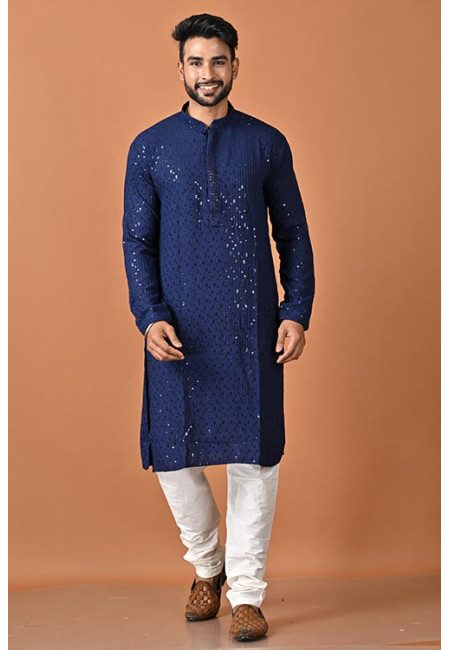 Navy Blue Color Sequins Designer Rayon Punjabi Set For Men (She Punjabi 794)