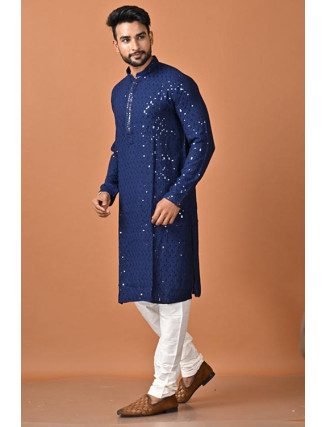 Navy Blue Color Sequins Designer Rayon Punjabi Set For Men (She Punjabi 794)