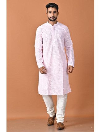 Light Pink Color Chikankari Rich Cotton Punjabi Set For Men (She Punjabi 797)