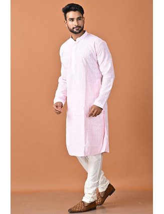 Light Pink Color Chikankari Rich Cotton Punjabi Set For Men (She Punjabi 797)