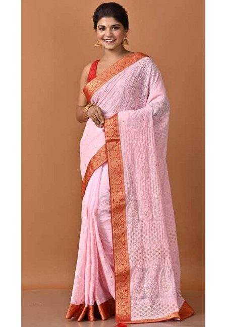 Baby Pink Color Designer Embroidery Chiffon Saree (She Saree 1635)