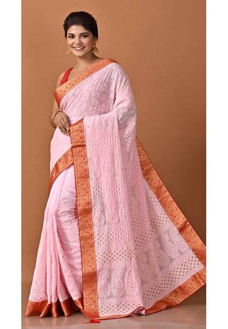 Baby Pink Color Designer Embroidery Chiffon Saree (She Saree 1635)