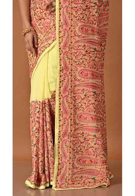 Blond Yellow Color Designer Embroidery Chiffon Saree (She Saree 1636)