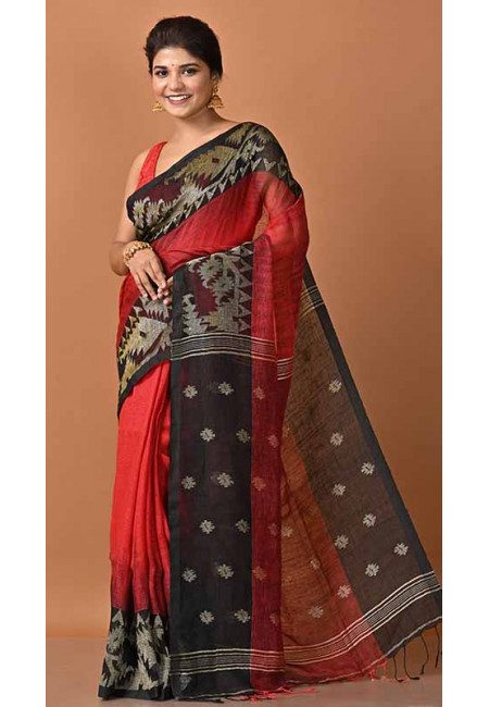 Red Color Linen Banarasi Cotton Saree (She Saree 1639)