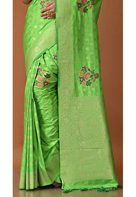 Parrot Green Color Semi Katan Silk Saree (She Saree 1655)