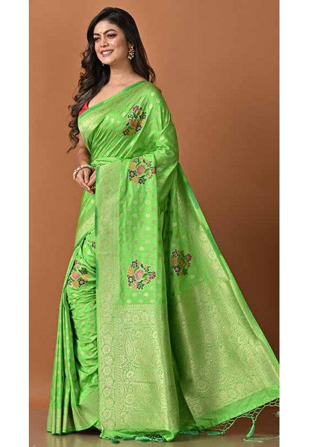 Parrot Green Color Semi Katan Silk Saree (She Saree 1655)
