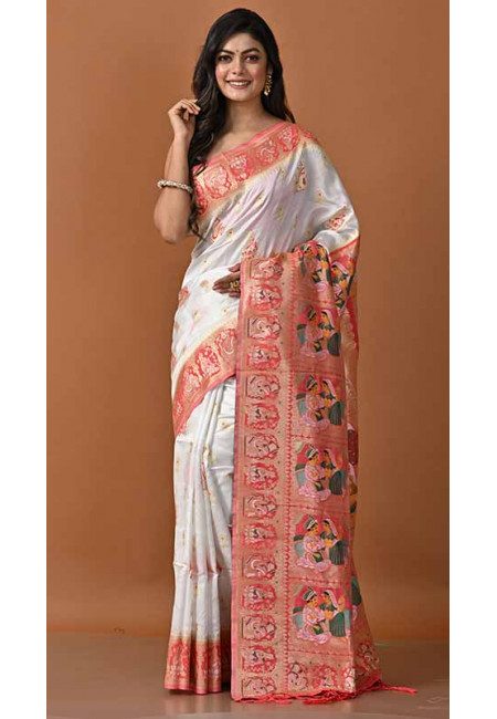 Off White Color Art Baluchari Silk Saree (She Saree 1665)