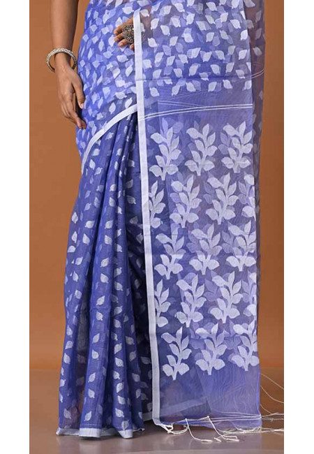 Blue Color Muslin Dhakai Jamdani Saree (She Saree 1741)