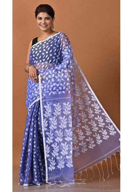 Blue Color Muslin Dhakai Jamdani Saree (She Saree 1741)