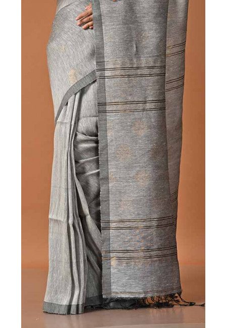 Grey Color Organic Linen Cotton Saree (She Saree 1759)