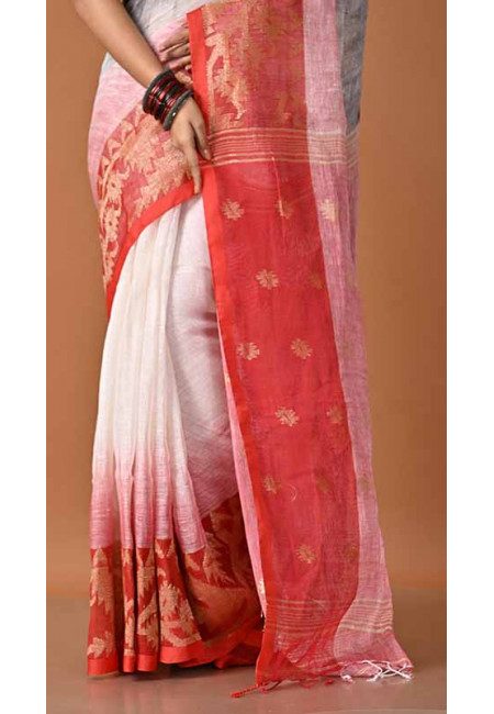 Off White Color Linen Banarasi Cotton Saree (She Saree 1760)
