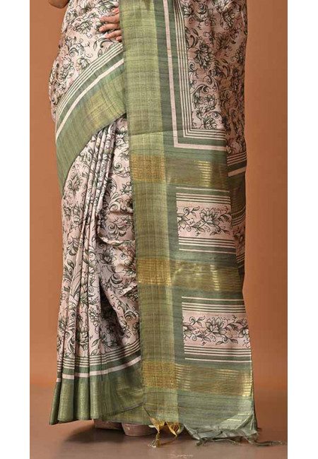 Beige Color Printed Tussar Silk Saree (She Saree 1775)
