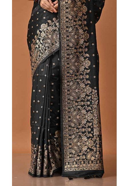 Black Color Semi Tussar Silk Saree (She Saree 1777)