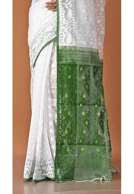 White Color Contrast Soft Dhakai Jamdani Saree (She Saree 1779)