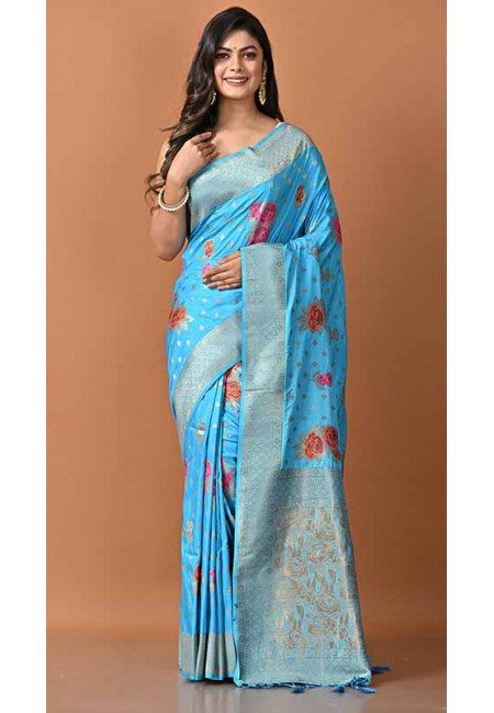 Sky Blue Color Semi Katan Silk Saree (She Saree 1799)