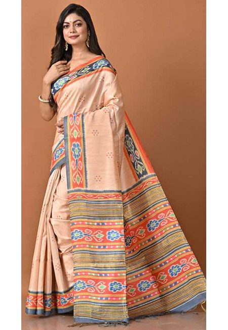 Beige Color Printed Tussar Silk Saree (She Saree 1804)