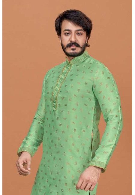Pastel Green Color Jacquard Silk Punjabi Set For Men (She Punjabi 751)