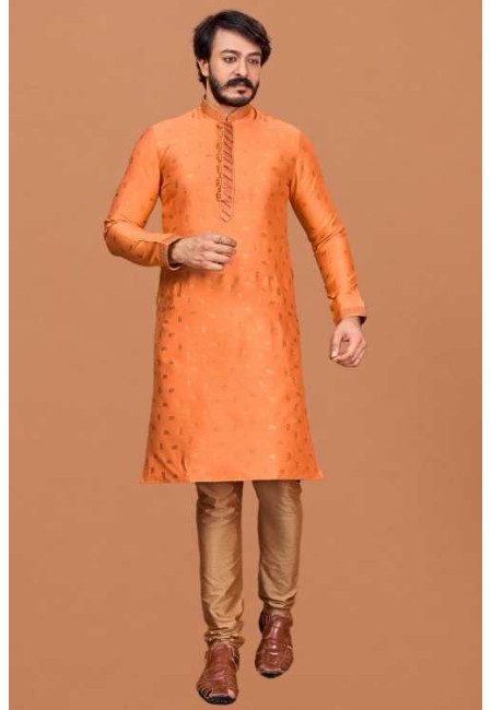Light Rust Color Jacquard Silk Punjabi Set For Men (She Punjabi 754)