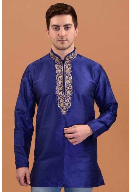 Royal Blue Color Short Raw Silk Punjabi For Men (She Punjabi 741)