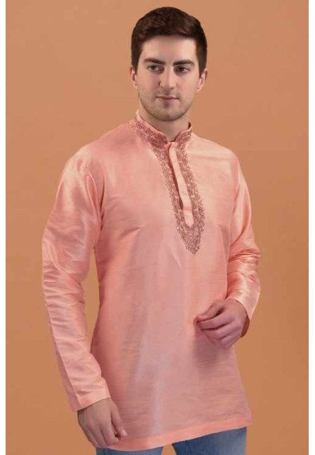 Peach Color Short Raw Silk Punjabi for Men (She Punjabi 745)