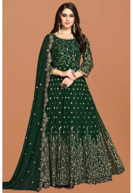 Deep Green Color Designer Georgette Long Gown Suit (She Salwar 637)