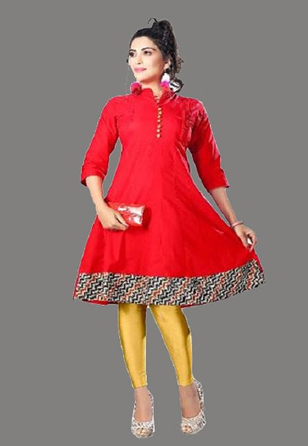 Red Color Handloom Anarkali Kurti (She Kurti 569)